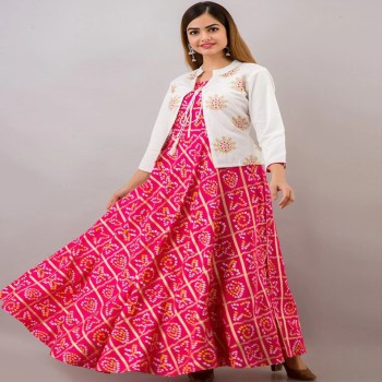 Women's Casual Printed Rayon Anarkali Kurta
