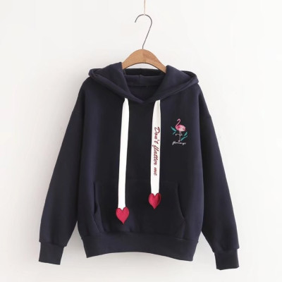 Autumn and winter fluffy sweater female embroidery crane love ribbon T -shirt long -sleeved loose cross -out foreign trade explosion women's clothing